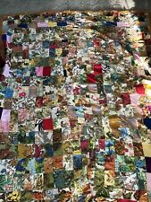 Vintage Handmade Quilt Patchwork 77X63 Fringes Floral Old Blanket Throw😇💯✅ picture