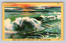 Vermilion OH-Ohio, Greetings, Lake Erie Rolling Waves, Vintage c1949 Postcard picture