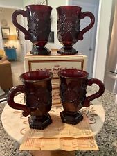 Avon 1876 Cape Cod Collection 4 Red Glass Pedestal Mugs In Box W/old Receipt picture