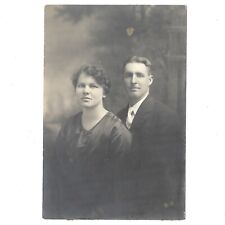 Antique Studio Portrait Smirking Man Woman Couple 1900s Vintage Photo Marriage picture