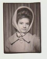 VINTAGE PHOTO BOOTH - PRETTY YOUNG WOMAN, HUGE HAIRSTYLE COVERED BY SCARF picture