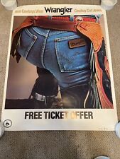 Vintage 1989 Poster Wrangler Brand Jeans Denim Cowboy Cut 28 x 22 Inches picture