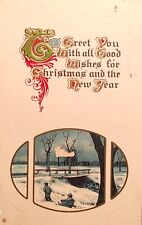 1913 Merry Christmas Greetings Postcard~Embossed, Gold Gilded Postcard. #-2960 picture