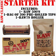 Raw Classic 500's Papers, Bag of 200 Pre-Rolled Tips & RAW79 Roller -Starter Kit picture