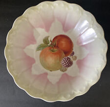 Semi Porcelain Brand Scalloped 10” Diameter Apple & Berry Bowl Vintage & Rare picture