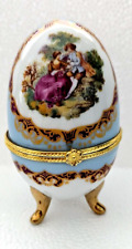 Vintage Stragonard French Porcelain Egg Trinket Courting Couple Signed 4