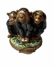 Sinclair Limoges France Peint Main Porcelain Trinket Box Three Monkeys picture