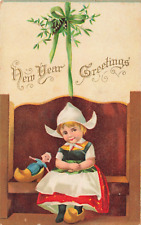 Postcard New Year Greetings Post Card Series N947 Dutch Girl Doll 1910 Embossed picture