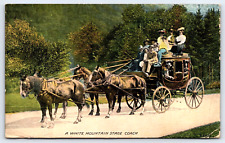 Postcard 1921 White Mountain Stage Coach 4 Horse Hitch Full of Passengers A14 picture