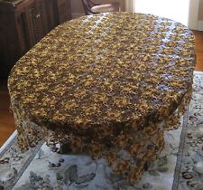VINTAGE HANDMADE CROCHETED / TATTED TABLECLOTH / BEDSPREAD / THROW * FALL COLORS picture