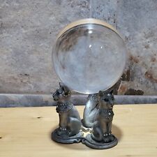Vintage Triple Pewter Cat Clear Crystal Glass Globe Holder Decor Marked Sunglo 1 picture
