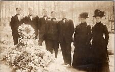 RPPC Women Graveside Mourning Burial Flowers Grave Widow Sons c1907 Postcard Y18 picture
