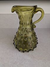 Vintage Olive Green Pitcher Braded bumpy W Curved Handle 6