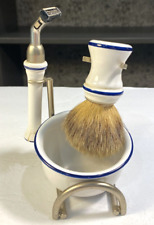 Vintage 4 Piece Porcelain Shaving Grooming Set Razor, Brush, Stand Made in Italy picture