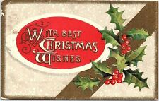 c1920 BEST CHRISTMAS WISHES HOLLY BERRIES UPLAND NE EMBOSSED POSTCARD 39-253 picture