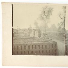 Barefoot Men Laying Brick Stereoview c1870 Unknown Mystery Construction B1971 picture