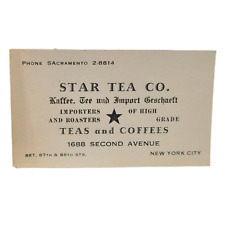 RARE 1920 Star Tea Co NY New York Coffee Business Card Upper East Side Manhattan picture