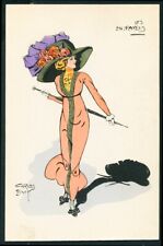 French 1910 Art Nouveau Fashion HAND Applied WATERCOLORS Hobble Skirt Orange picture