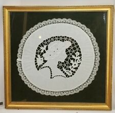 MAZING VTG Hand-made Cutwork Lace Embroidery Doily Art Woman Silhouette picture