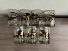 Vintage GM Classic Car Cocktail Drinking Glasses 1900 Automobiles Set of 7 Chevy picture