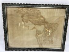 Antique Cream Velvet w/Native American Woman image pressed or drawn onto fabric picture