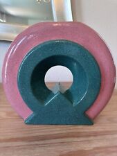 VTG 80s Postmodern Ceramic Donut Vase Round Circle Pink Green Retro 10” X 11” picture