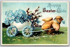 Clapsaddle Easter~Chick In Harness Pulls Egg Shell Wagon~Forget-Me-Nots~Emb~1911 picture