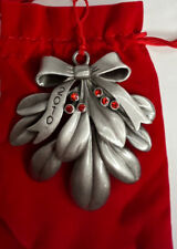 Avon 2010 Pewter Christmas Mistletoe Ornament Box And Velvet Bag picture