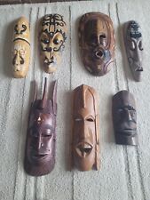 African Hand Carved Wooden Tribal Masks - Group of 7   picture