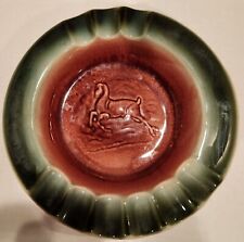 Vintage Hull USA 123 Red Green Drip Glaze Running Leaping Deer Cigar Ashtray MCM picture