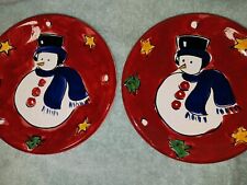 Vintage Gibson Hand Painted 8in Snowman Salad Plates. Orginal Stickers. RARE  picture