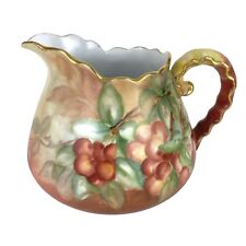 Vintage Limoges Large Cider Water Pitcher Cherries Hand Painted Unmarked Green picture