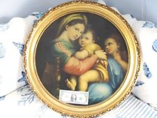 Huge Antique Raphael Madonna of the Chair Gold Gilt Round Wood Wall Picture picture
