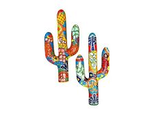 Talavera Wall Cactus (2) Folk Art Mexican Pottery Home Decor Multicolor 19
