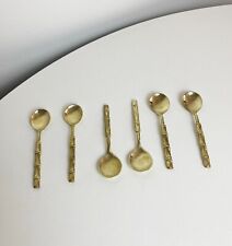 Set of 6 MID CENTURY MODERN [ Gold Bamboo Spoons ] MADE IN ITALY SILVER PLATED picture