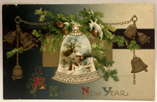 1909 Glass Bell With View, Winter, A Happy New Year, Bells, Vintage Postcard picture