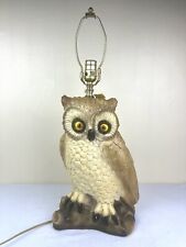 Vintage Large Brown Owl On Log Lamp Big Eyes Tall 23 1/4” No Shade Working Flaw picture