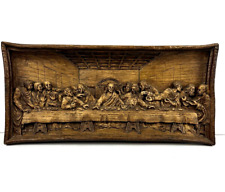 Vtg  Carved Wood Look Last Supper 3D Sculpture Wall Plaque Folk Art 11.5”X 5.5” picture