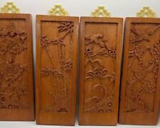 Lot of 4 Vintage Asian Solid Wood Carving Decor Wall Art Nature Hanging Floral picture