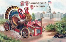 THANKSGIVING - Turkeys In Car At U.S. Capital Highly Embossed Patriotic Postcard picture