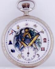 Antique French Masonic Chronometer Silvered Pocket Watch-Fancy Enamel Dial c1900 picture