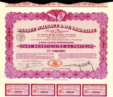 Banque D'Alsace and De Lorraine - 1928 dated French Banking Stock Certificate -  picture