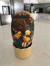 Vintage Germany 6” Papier-mâché egg. Hen, chicks, Easter eggs, blooming tree picture