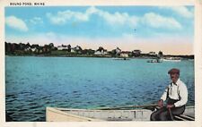 Man in Boat, Round Pond, Maine Vintage PC Posted 1937 picture