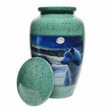 Nature's Reverence Green Cremation Urn For Human Ashes with Majestic Wolf Design picture