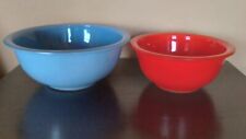 Vintage Pyrex Bowls With Clear Bottom Moody Baby Blue 1.5 L And Red 1 L Set Of 2 picture
