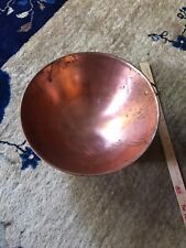 Vintage Solid Copper Mixing Bowl Round Bottom w/ Rolled Edge & Brass Ring 12.5
