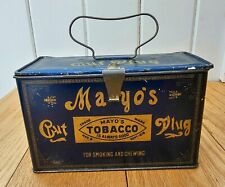 Mayo's Tobacco Cut Plug Tin Blue Handle Latch Lunch Box Style Vintage Empty picture