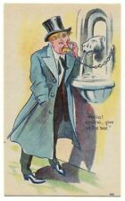 Drunk Man Tring To Make Phone call To bar Old Comic Humor Postcard picture