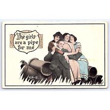 1913 The Girls Are A Pipe For Me Iowa Falls group hug stamped Postcard 01229 picture